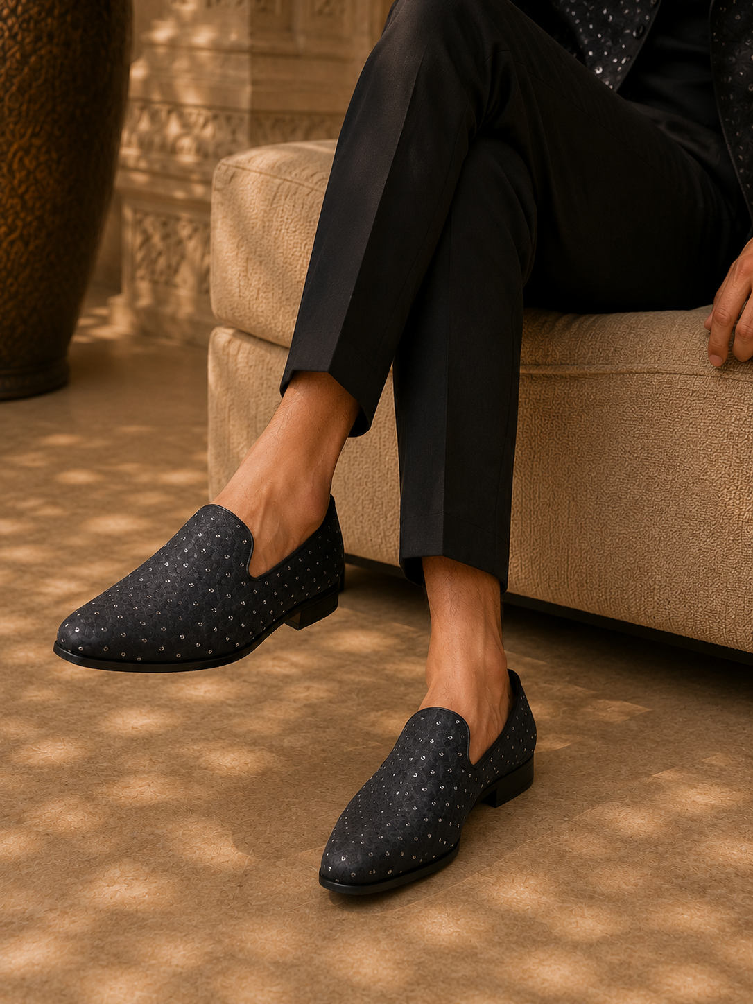 Gianni Ethnic Slip Ons Black