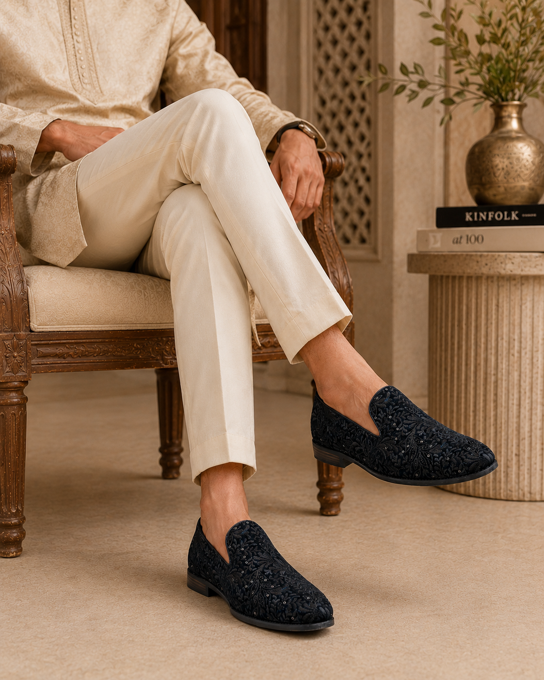 Graziano Ethnic Slip Ons Black