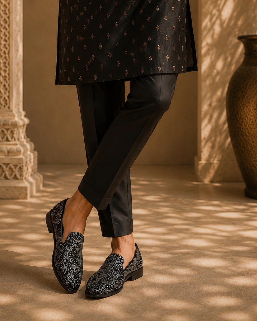 Emilia Ethnic Slip Ons Black