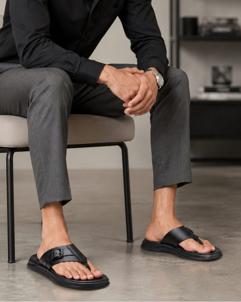 FIORE Men's Premium Leather Sandals Black