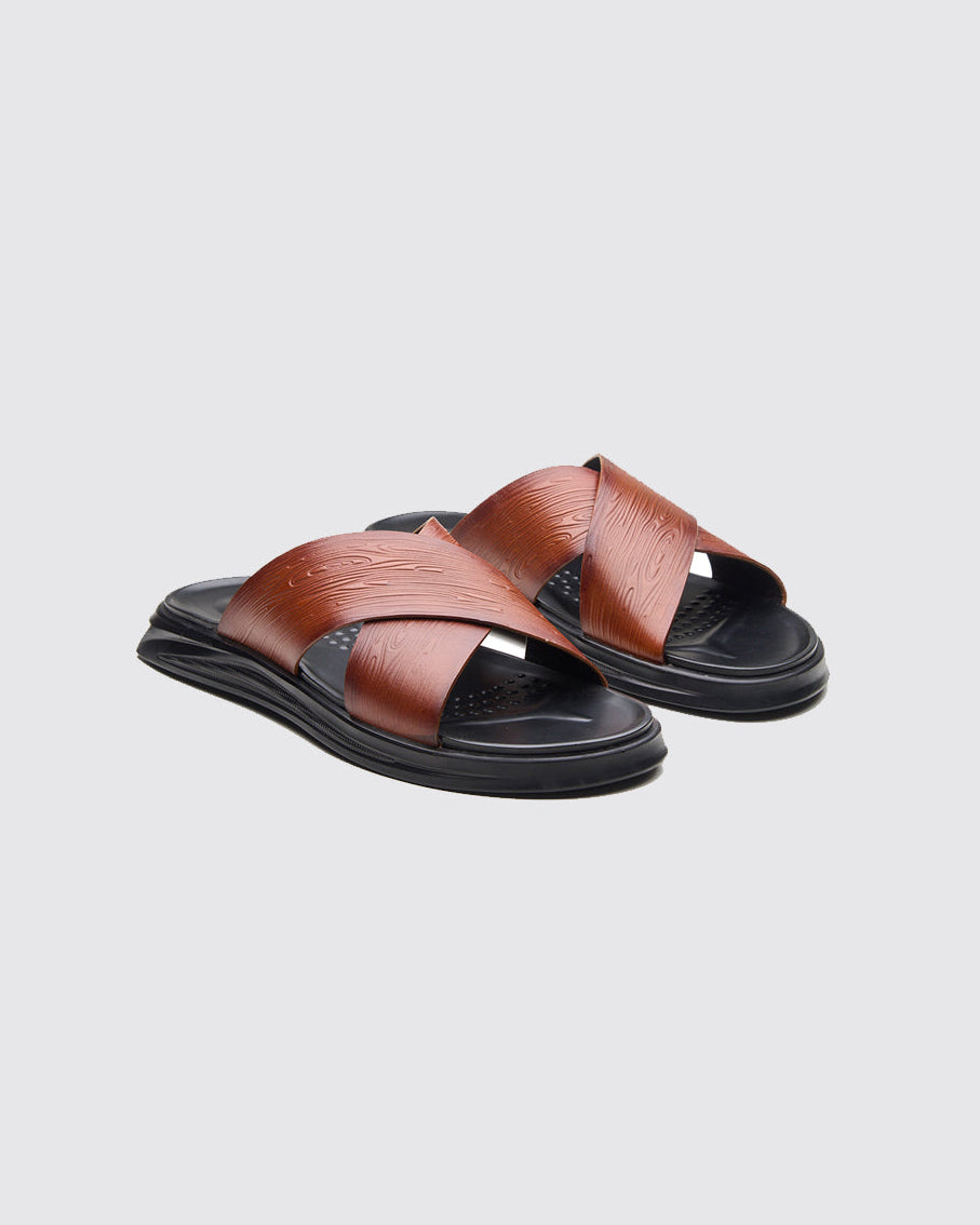 FOLCO Men's Premium Textured Leather Sandals Tan