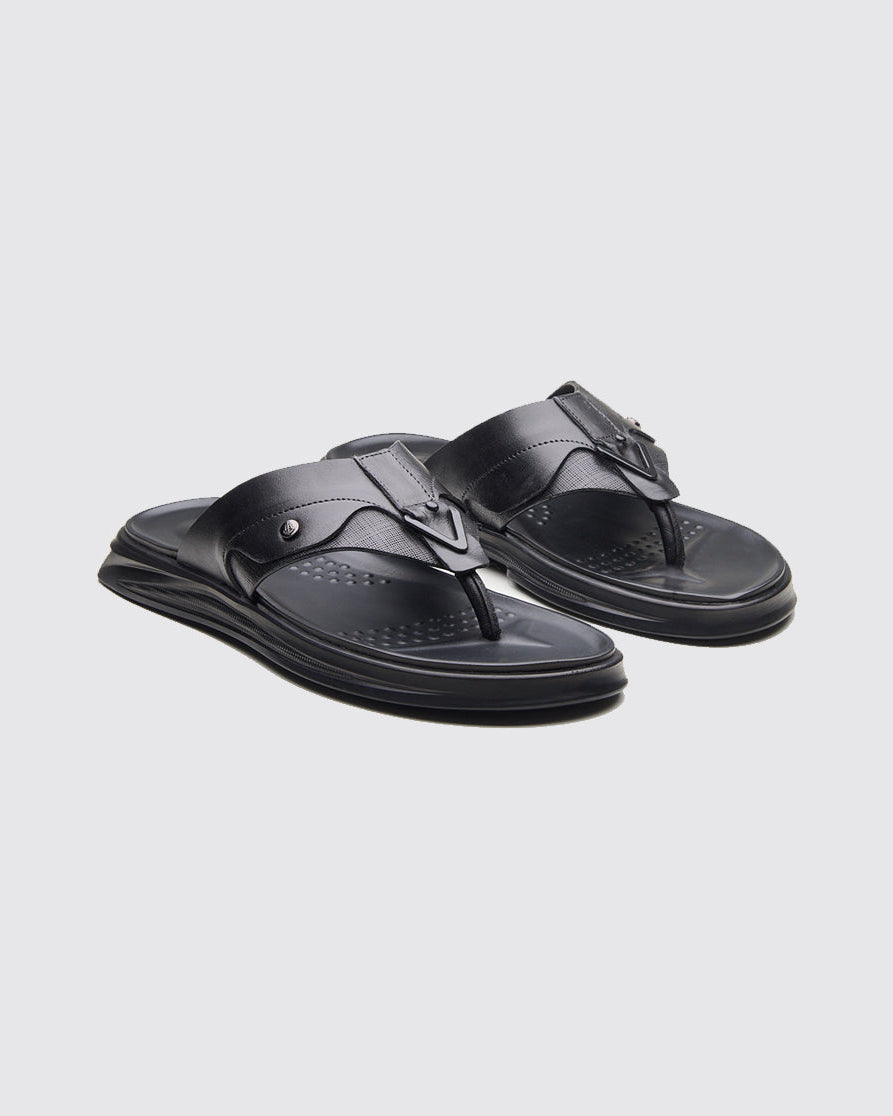 FAZIO Men's Premium Leather Sandals Black