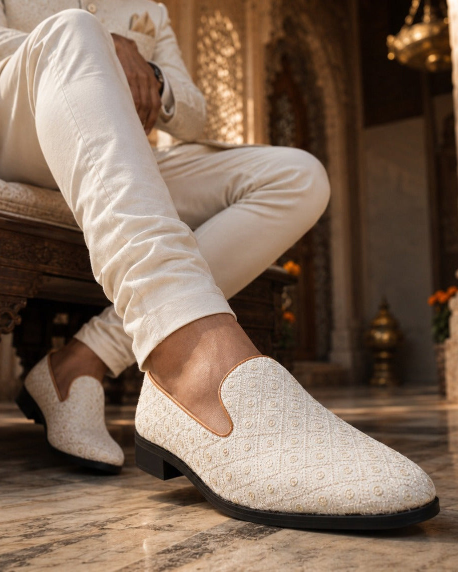 Piceno Ethnic Slip Ons Cream