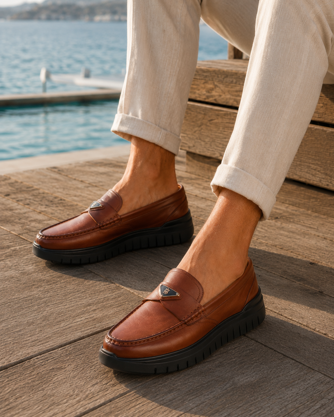 Cosimo Leather Comfort Slip-on Shoes Tan
