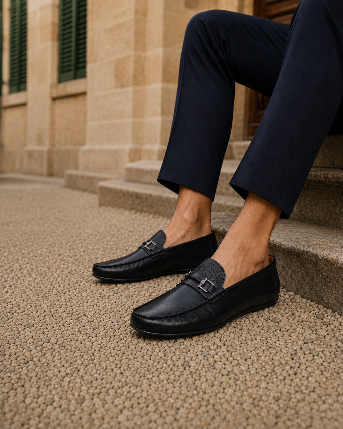 Piero Leather Loafers Slip-on Shoes Black