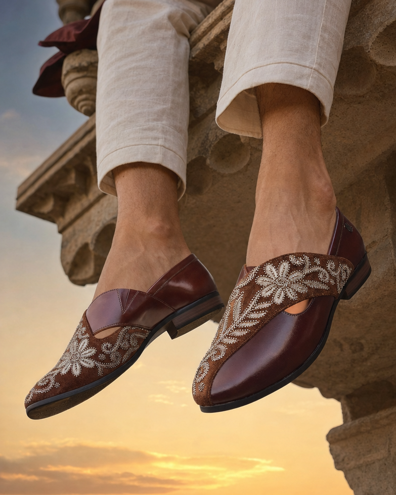 Kenzo Leather  Ethnic Slip On's Shoes Tan